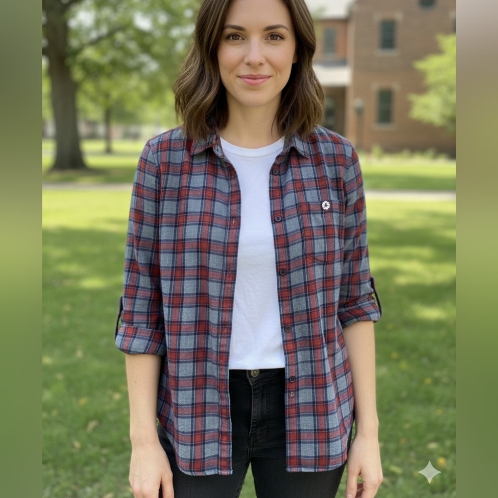 J crew Red cotton plaid button down shirt 2